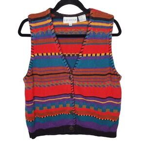 Vintage 90s Sweater Vest High Gate Southwestern Eclectic Grandpa PM Ramie Cotton